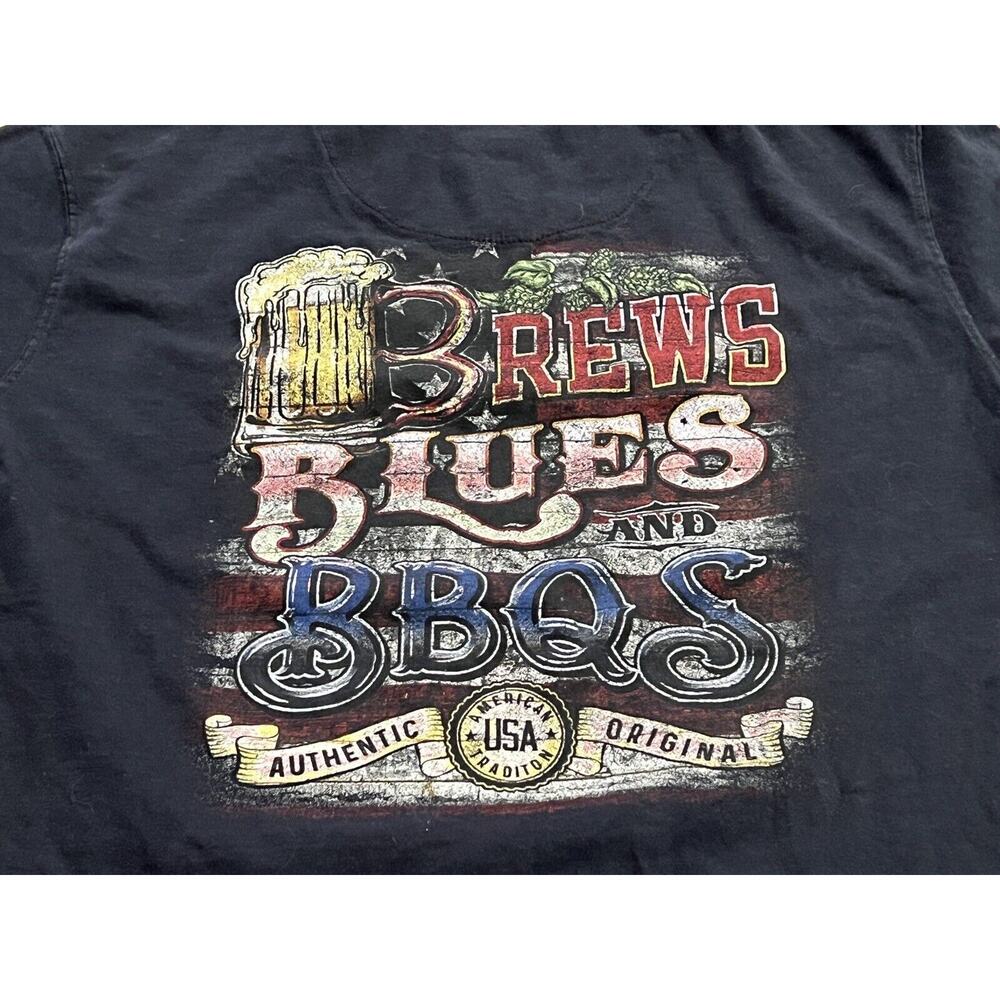 Joe Marlin Mens Black Brews Blues BBQS Short Sleeve T-shirt Size M MEDIUM - Picture 4 of 9
